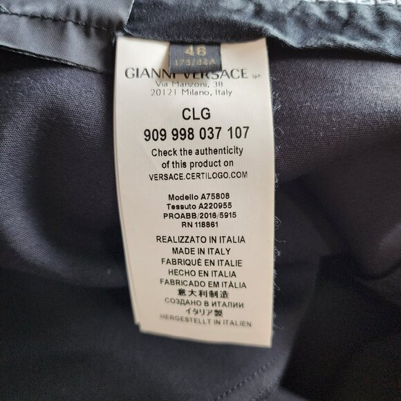 Versace Pants US10 IT46 – Black Cotton Blend, Blue Stripe, Slim Fit - Picture 11 of 11